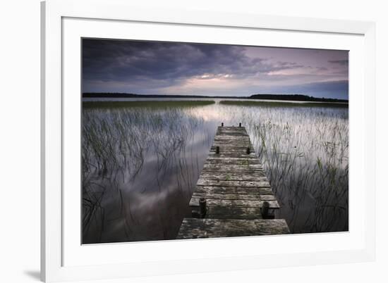 Lake Usma Viewed from a Mooring Stage on Moricsala Island with Dark Clouds, Moricsala, Latvia-López-Framed Photographic Print