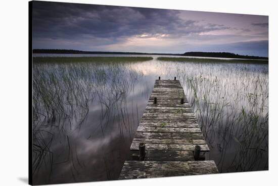 Lake Usma Viewed from a Mooring Stage on Moricsala Island with Dark Clouds, Moricsala, Latvia-López-Stretched Canvas
