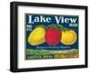 Lake View Apple Label - Watsonville, CA-Lantern Press-Framed Art Print