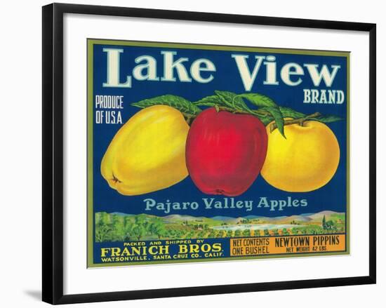 Lake View Apple Label - Watsonville, CA-Lantern Press-Framed Art Print