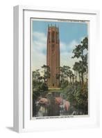 Lake Wales, FL - View of Singing Tower & Flamingos-Lantern Press-Framed Art Print