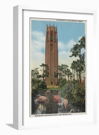 Lake Wales, FL - View of Singing Tower & Flamingos-Lantern Press-Framed Art Print