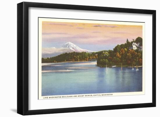 Lake Washington Boulevard and Mt. Rainier, Washington-null-Framed Art Print