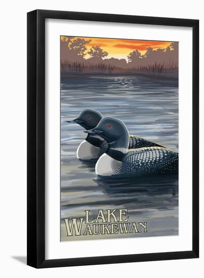 Lake Waukewan, New Hampshire - Loon Scene-Lantern Press-Framed Art Print