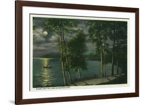 Lake Winnipesaukee, Maine - Moonlit Scene on the Lake-Lantern Press-Framed Premium Giclee Print