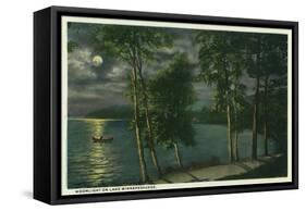 Lake Winnipesaukee, Maine - Moonlit Scene on the Lake-Lantern Press-Framed Stretched Canvas