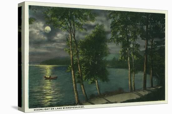 Lake Winnipesaukee, Maine - Moonlit Scene on the Lake-Lantern Press-Stretched Canvas
