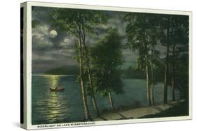 Lake Winnipesaukee, Maine - Moonlit Scene on the Lake-Lantern Press-Stretched Canvas