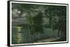 Lake Winnipesaukee, Maine - Moonlit Scene on the Lake-Lantern Press-Framed Stretched Canvas