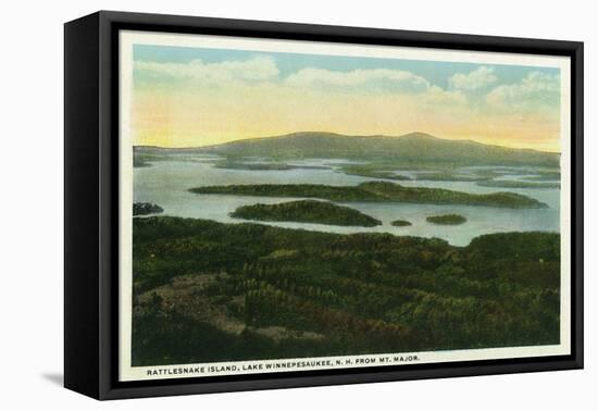 Lake Winnipesaukee, Maine - Mt. Major Aerial View of Rattlesnake Island, Lake-Lantern Press-Framed Stretched Canvas