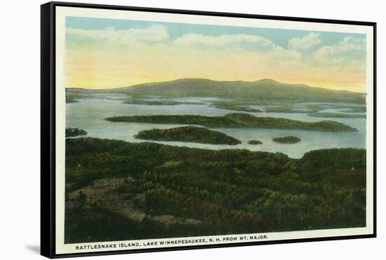 Lake Winnipesaukee, Maine - Mt. Major Aerial View of Rattlesnake Island, Lake-Lantern Press-Framed Stretched Canvas