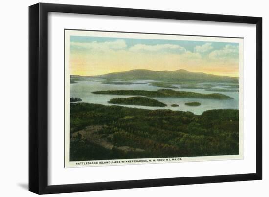 Lake Winnipesaukee, Maine - Mt. Major Aerial View of Rattlesnake Island, Lake-Lantern Press-Framed Art Print