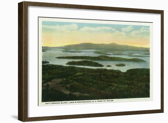 Lake Winnipesaukee, Maine - Mt. Major Aerial View of Rattlesnake Island, Lake-Lantern Press-Framed Art Print