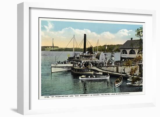 Lake Winnipesaukee, Maine - Mt. Washington, Gov. Endicott Steamers Docked-Lantern Press-Framed Art Print
