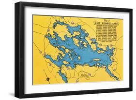 Lake Winnipesaukee, Maine - Roadmap of the Lake and Highways-Lantern Press-Framed Art Print