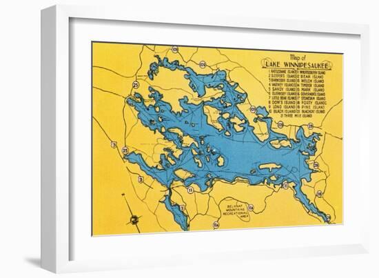 Lake Winnipesaukee, Maine - Roadmap of the Lake and Highways-Lantern Press-Framed Art Print