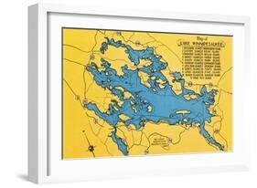 Lake Winnipesaukee, Maine - Roadmap of the Lake and Highways-Lantern Press-Framed Art Print