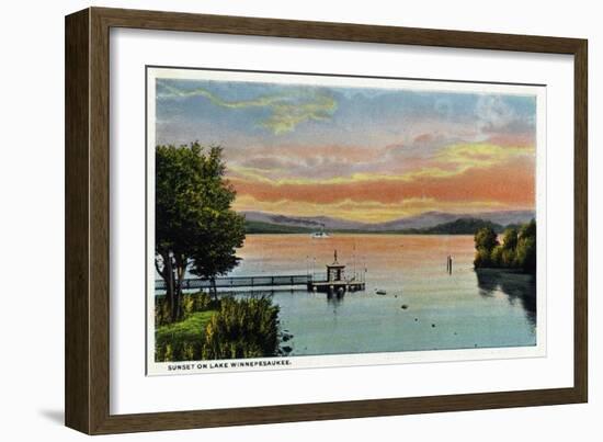 Lake Winnipesaukee, Maine - Sunset Scene on the Lake-Lantern Press-Framed Art Print