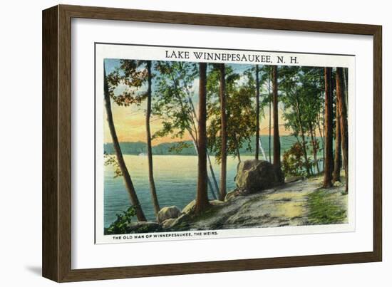 Lake Winnipesaukee, Maine - View of the Old Man Rock Formation-Lantern Press-Framed Art Print