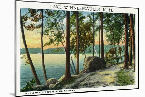 Lake Winnipesaukee, Maine - View of the Old Man Rock Formation-Lantern Press-Mounted Art Print