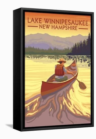 Lake Winnipesaukee, New Hampshire - Canoe Sunset-Lantern Press-Framed Stretched Canvas