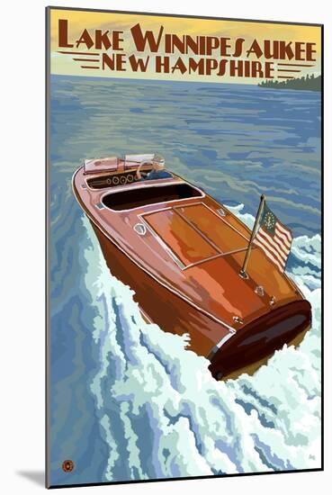 Lake Winnipesaukee, New Hampshire - Chris Craft Boat-Lantern Press-Mounted Art Print