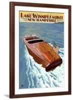 Lake Winnipesaukee, New Hampshire - Chris Craft Boat-Lantern Press-Framed Art Print