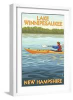Lake Winnipesaukee, New Hampshire - Kayak Scene-Lantern Press-Framed Art Print
