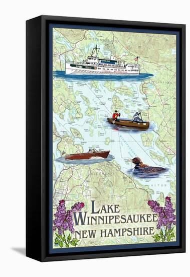 Lake Winnipesaukee, New Hampshire - Lake Chart-Lantern Press-Framed Stretched Canvas