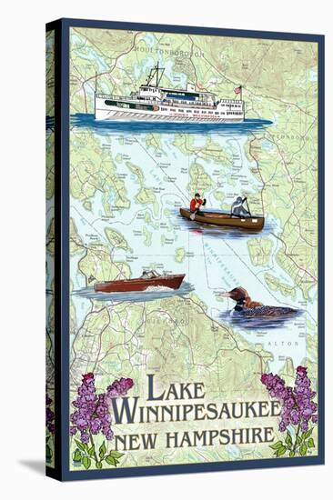 Lake Winnipesaukee, New Hampshire - Lake Chart-Lantern Press-Stretched Canvas