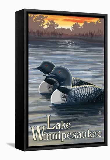 Lake Winnipesaukee, New Hampshire - Loons-Lantern Press-Framed Stretched Canvas