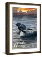 Lake Winnipesaukee, New Hampshire - Loons-Lantern Press-Framed Art Print