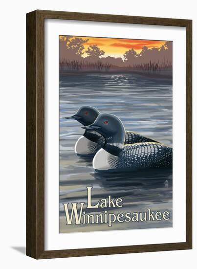 Lake Winnipesaukee, New Hampshire - Loons-Lantern Press-Framed Art Print