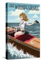 Lake Winnipesaukee, New Hampshire - Pinup Girl Boating-Lantern Press-Stretched Canvas