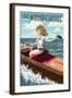 Lake Winnipesaukee, New Hampshire - Pinup Girl Boating-Lantern Press-Framed Art Print