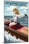 Lake Winnipesaukee, New Hampshire - Pinup Girl Boating-Lantern Press-Mounted Art Print