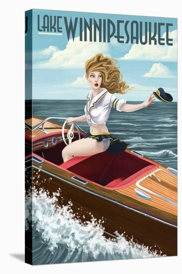 Lake Winnipesaukee, New Hampshire - Pinup Girl Boating-Lantern Press-Stretched Canvas