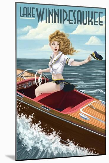 Lake Winnipesaukee, New Hampshire - Pinup Girl Boating-Lantern Press-Mounted Art Print