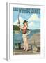 Lake Winnipesaukee, New Hampshire - Pinup Girl Fishing-Lantern Press-Framed Art Print