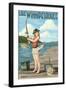 Lake Winnipesaukee, New Hampshire - Pinup Girl Fishing-Lantern Press-Framed Art Print