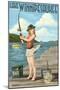 Lake Winnipesaukee, New Hampshire - Pinup Girl Fishing-Lantern Press-Mounted Art Print