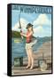 Lake Winnipesaukee, New Hampshire - Pinup Girl Fishing-Lantern Press-Framed Stretched Canvas