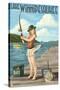 Lake Winnipesaukee, New Hampshire - Pinup Girl Fishing-Lantern Press-Stretched Canvas