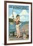 Lake Winnipesaukee, New Hampshire - Pinup Girl Fishing-Lantern Press-Framed Art Print