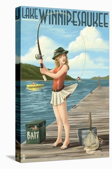 Lake Winnipesaukee, New Hampshire - Pinup Girl Fishing-Lantern Press-Stretched Canvas