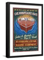 Lake Winnipesaukee, New Hampshire - Vintage Boat Sign-Lantern Press-Framed Art Print