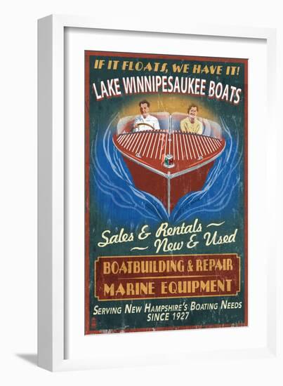 Lake Winnipesaukee, New Hampshire - Vintage Boat Sign-Lantern Press-Framed Art Print