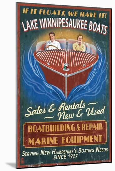 Lake Winnipesaukee, New Hampshire - Vintage Boat Sign-Lantern Press-Mounted Art Print