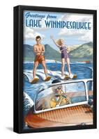 Lake Winnipesaukee, New Hampshire - Water Skiing Scene-null-Framed Poster