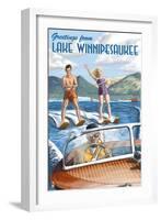 Lake Winnipesaukee, New Hampshire - Water Skiing Scene-Lantern Press-Framed Art Print